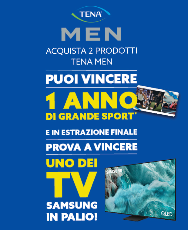 Immagine smartphone: Acquista 2 prodotti TENA MEN puoi vincere 1 anno di grande sport ogni giorno e in estrazione finale prova a vincere uno dei tv samsung in palio