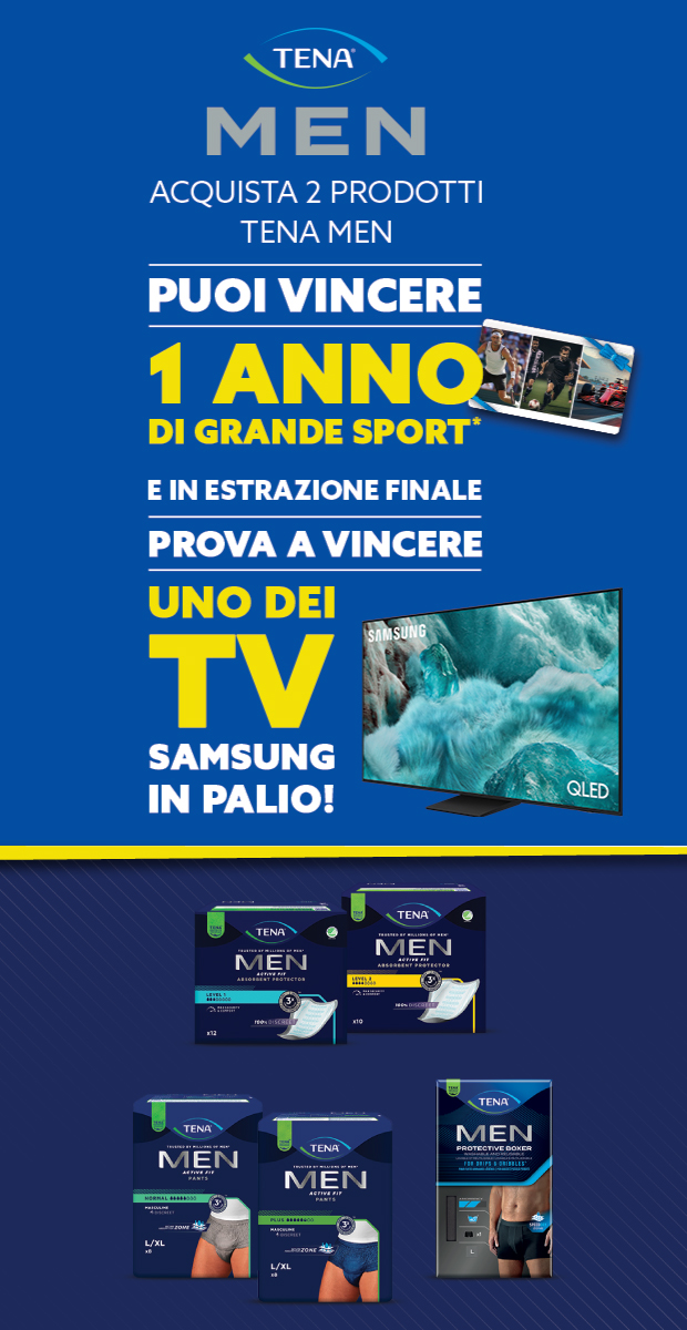 Immagine smartphone: Acquista 2 prodotti TENA MEN puoi vincere 1 anno di grande sport ogni giorno e in estrazione finale prova a vincere uno dei tv samsung in palio